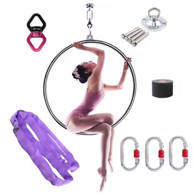 Aerial Lyra Hoop Rigging Set, 2.6ft/2.8ft/3ft/3.1ft/3.3ft Lyra Hoop for Adults Beginners Dancers Men Women, Single Point Yoga Ring Tube Dia 25mm, Loads 660LBS ( Color : Silver , Size : Diameter 85cm(3