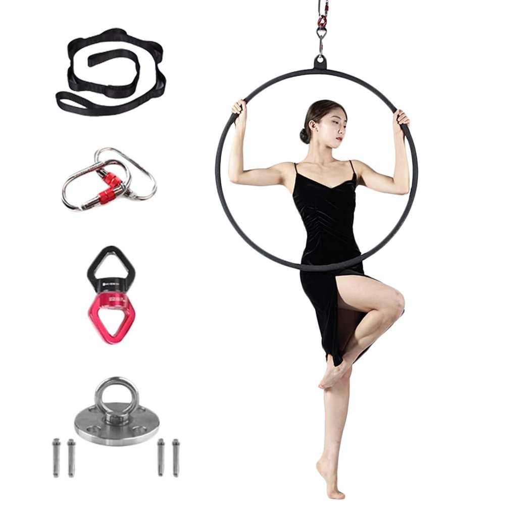Aerial Lyra Hoop Rigging Set, 2.6ft/2.8ft/3ft/3.1ft/3.3ft Lyra Hoop for Adults Beginners Dancers Men Women, Single Point Yoga Ring Tube Dia 25mm, Loads 660LBS ( Color : Black , Size : Diameter 95cm(37