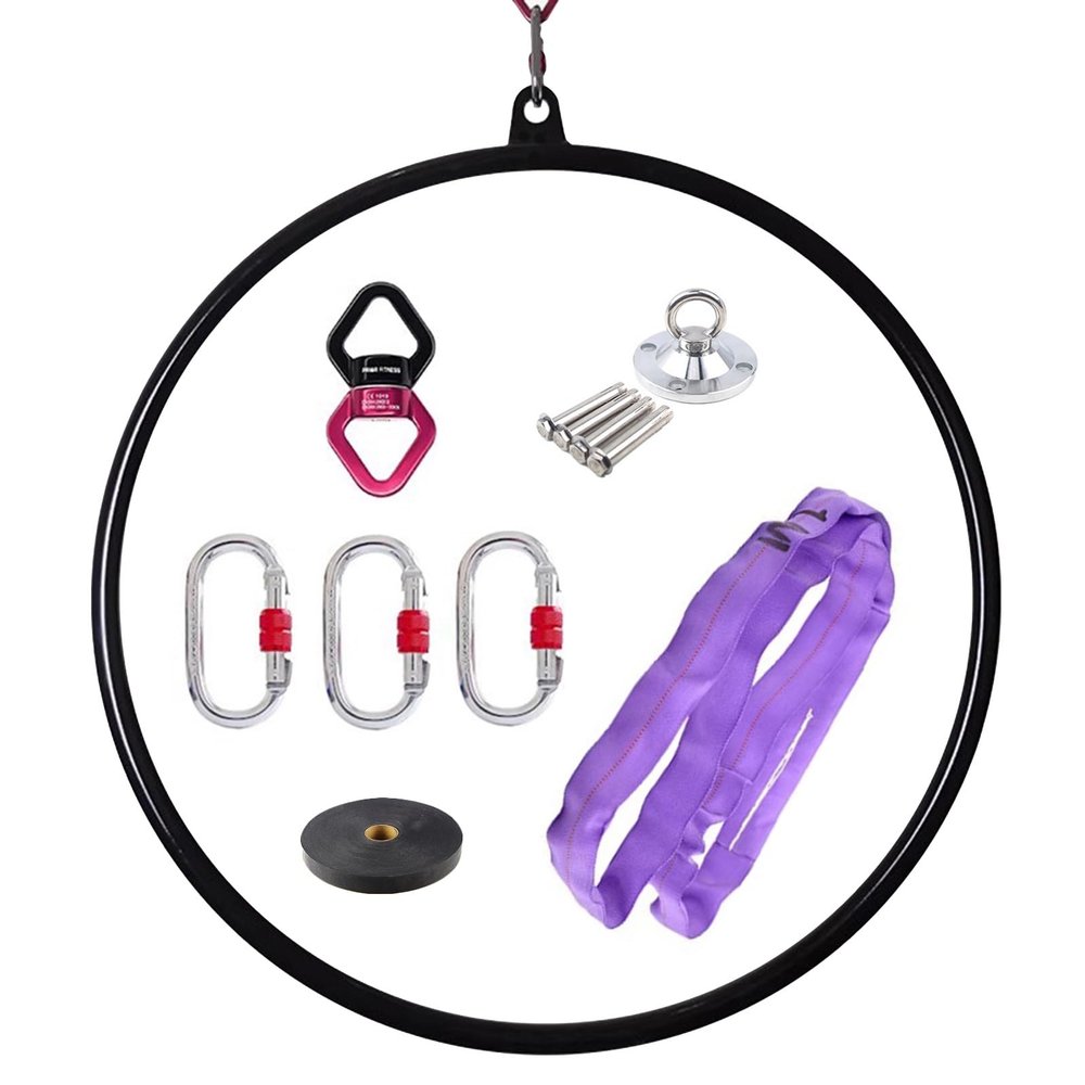Black Aerial Lyra Hoop for Beginners/Adults/Men/Women, Professional Yoga Ring Fitness Stainless Steel Single Point Aerial Hoop Equipment Kit for Dancing Studio Gym Club, Tube Dia 25mm ( Size : Dia 100