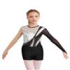 Xnihocha Kids Girls Mesh Long Sleeve Gymnastics Leotards with Athletic Shorts Sets Biketard Dance Outfits Silver&Black A 12 Years view 3
