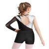Xnihocha Kids Girls Mesh Long Sleeve Gymnastics Leotards with Athletic Shorts Sets Biketard Dance Outfits Silver&Black A 12 Years view 4