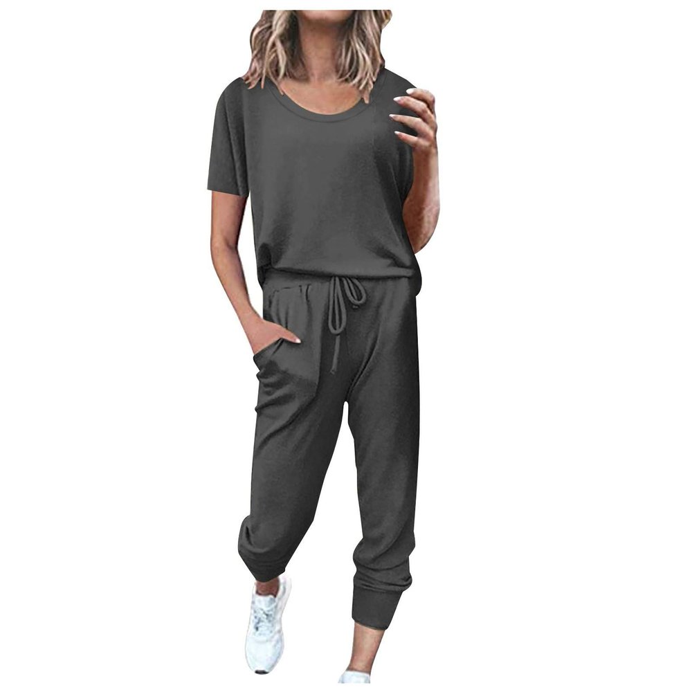 QWENTMTNTY Lounge Sets for Women Plus Size 2 Piece Tops Long Pants Jogging Outfits Jogger Set Workout Sweat Suit Womens Comfy Loungewear Grey Small