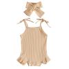 KAGAYD Newborn Outfits Baby Girl Sleeveless Solid Color Ribbed Ruffles Romper Newborn Girls Bodysuits With (Beige, 0-6 Months) view 1