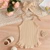 KAGAYD Newborn Outfits Baby Girl Sleeveless Solid Color Ribbed Ruffles Romper Newborn Girls Bodysuits With (Beige, 0-6 Months) view 2