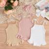 KAGAYD Newborn Outfits Baby Girl Sleeveless Solid Color Ribbed Ruffles Romper Newborn Girls Bodysuits With (Beige, 0-6 Months) view 3