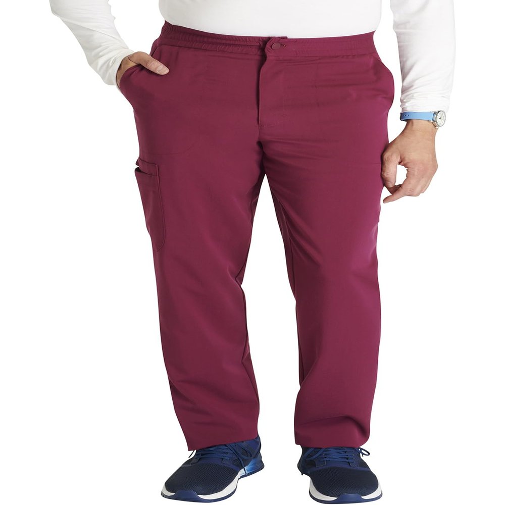 Cherokee Men's Scrub Pants with 5 Pockets, Zip Fly, and Elastic Waistband for All-Day Comfort Plus Size - CK131A, 5XL, Wine