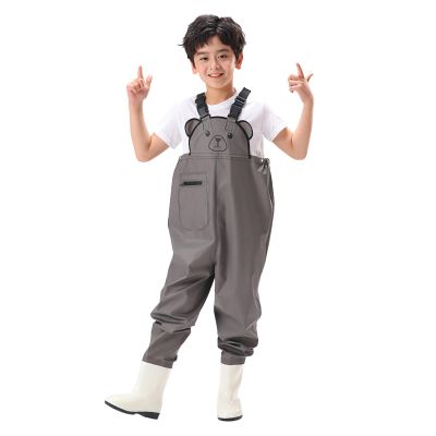 Kids Chest Waders Youth Fishing Waders For Toddler Children Water Proof Hunt & Fishing Waders With 8 (Grey, 5-6 Years)