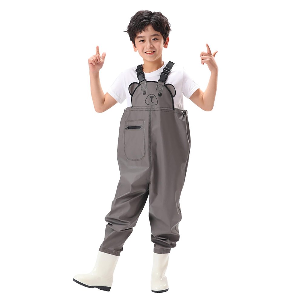 Kids Chest Waders Youth Fishing Waders For Toddler Children Water Proof Hunt & Fishing Waders With 8 (Grey, 5-6 Years)