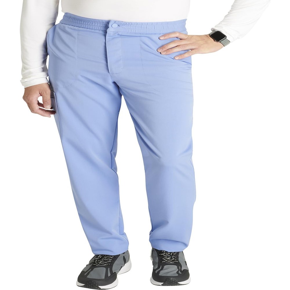 Cherokee Men's Scrub Pants with 5 Pockets, Zip Fly, and Elastic Waistband for All-Day Comfort Plus Size - CK131A, 5XL, Ciel