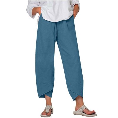 IEPOFG for Women Linen Pants for Women 2024 Lightweight Elastic High Waist Capri Wide Leg Cropped Pants Daily Wear to Work Cotton Pants