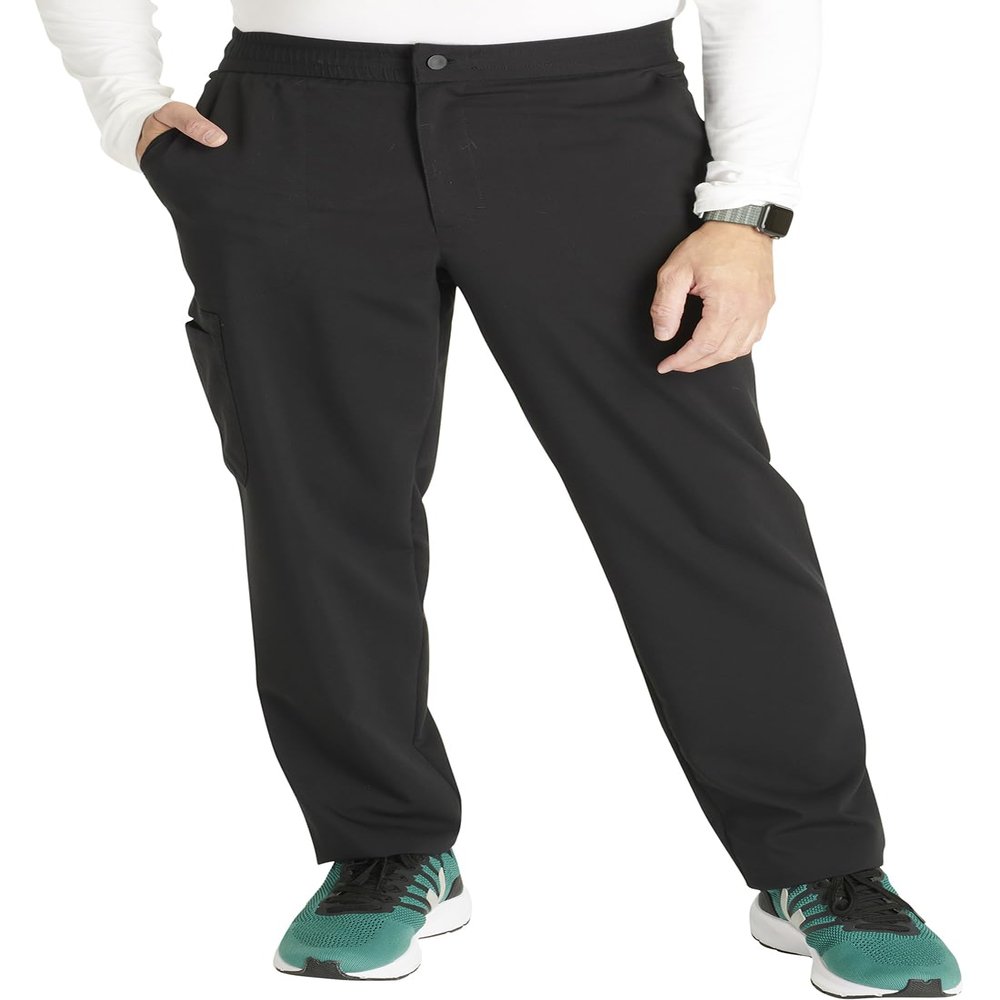 Cherokee Men's Scrub Pants with 5 Pockets, Zip Fly, and Elastic Waistband for All-Day Comfort Plus Size - CK131A, 5XL, Black