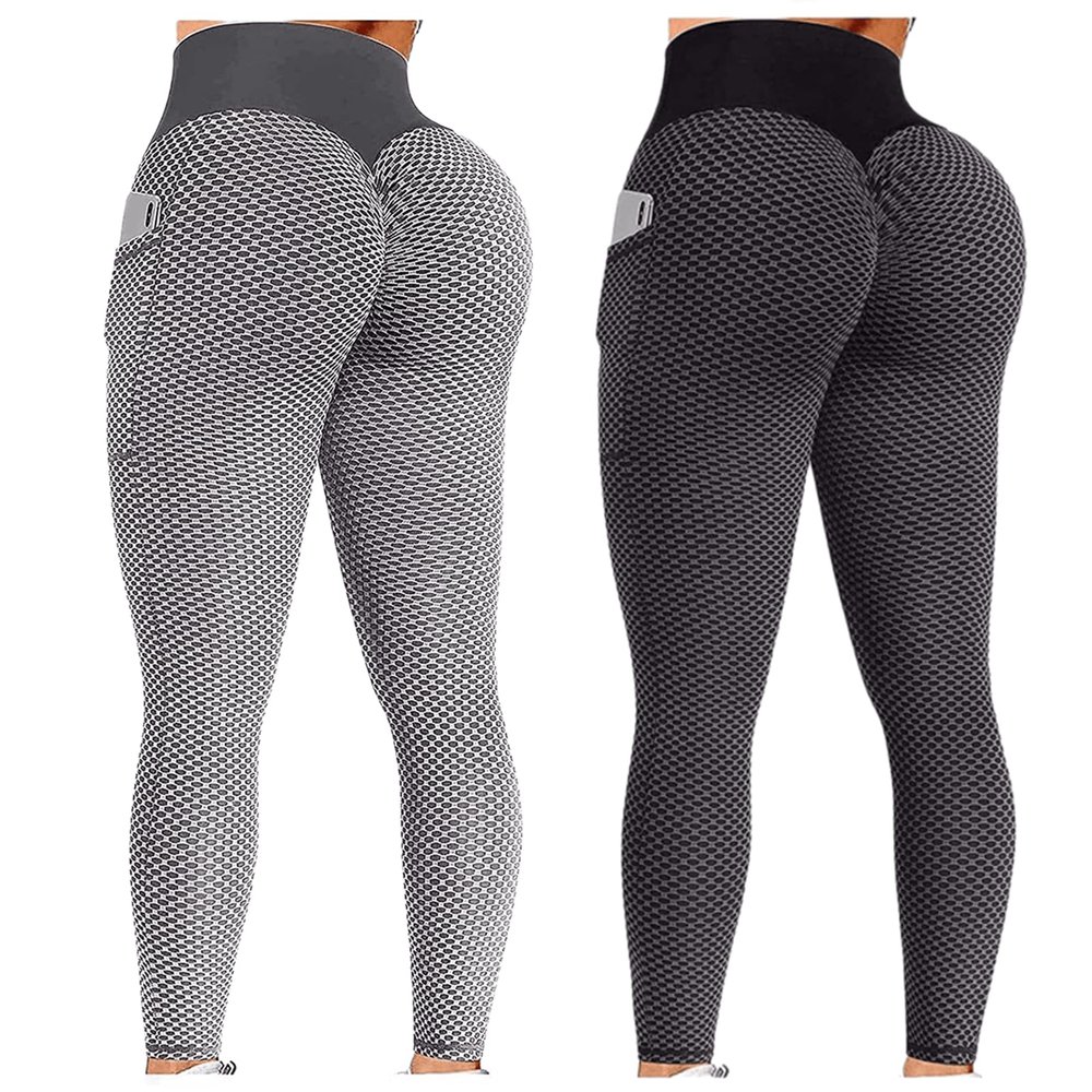 2PCS Leggings for Women Plus Size Petite Women Seamless Leggings High Waist Workout Gym Yoga Pants Tummy Control Scrunch Butt Lifting Booty Compression Tights T-Black