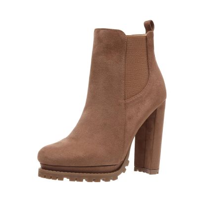 ZBYY Women's Fashion Platform Block Chunky High Heel Booties Zipper Ankle Boots Round Toe High Heel Combat Boots