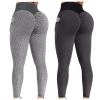 2PCS Workout Leggings for Women Seamless Tummy Control Seamless Legging for Women High Waist Workout Gym Yoga Pant Tummy Control Butt Lift Scrunch Booty Compression Tights T-Black view 1