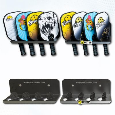 45D Pickleball Paddle Rack | Holds Four Paddles at a 45-Degree Angle Making All Paddles Visible | Track Players Next-Up | Heavy-Duty Steel Finished in Black Weather-Proof Powder Coating