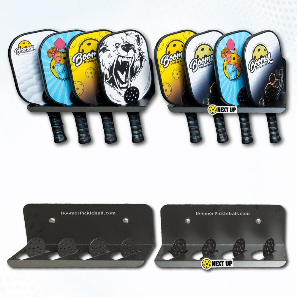 45D Pickleball Paddle Rack | Holds Four Paddles at a 45-Degree Angle Making All Paddles Visible | Track Players Next-Up | Heavy-Duty Steel Finished in Black Weather-Proof Powder Coating