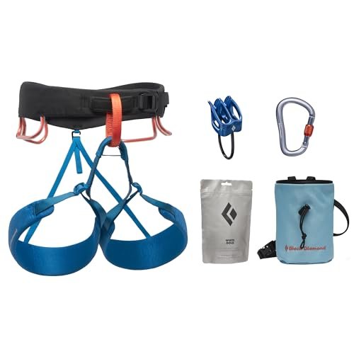 BLACK DIAMOND Mens Momentum Harness Package | Harness, Belay Device, Locking Carabiner & Chalk Bag | Kingfisher| Extra Large