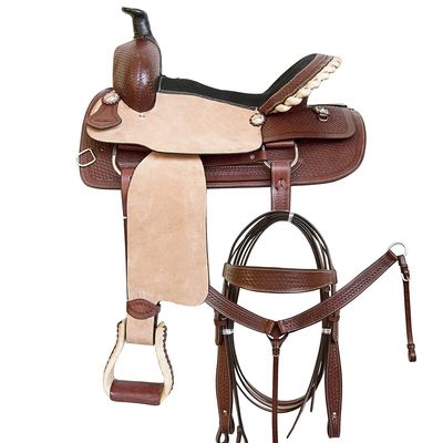 Comfytack 15 in Western Horse Ranch Roping Cowboy Saddle American Leather Tack Set Brown/Tan