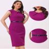 Allegra K Business Dress for Women's Work Elegant 2026 Cap Sleeve Belted Office Sheath Dresses Large Purple view 2