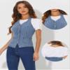 Allegra K Denim Vest for Women's Halter Neck Button Down Backless Jean Waistcoat X-Large Blue view 2