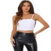 Allegra K Sequined Cami Top for Women's Velvet Spaghetti Strap Club Party Crop Tank Tops Small White view 1