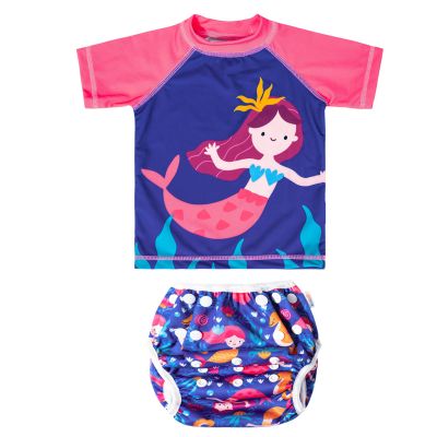 ALVABABY Baby Girl Swimsuit, 2-Piece Infant Toddler Bathing Short Sleeve Swimwear, Large Baby Reusable Swim Diaper with Matching Top