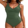 Women's One Piece Swimsuits Ruched Slimming Bathing Suits for Women V Neck Criss Cross Ruched Push Up Slimming Swimwear Green view 1