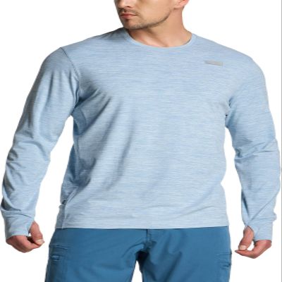 CQR Men's UPF 50+ Sun Protection Long Sleeve Quick Dry Athletic Shirts, Stretch Running Workout Hiking T-Shirts, Protector Ocean, 3X-Large