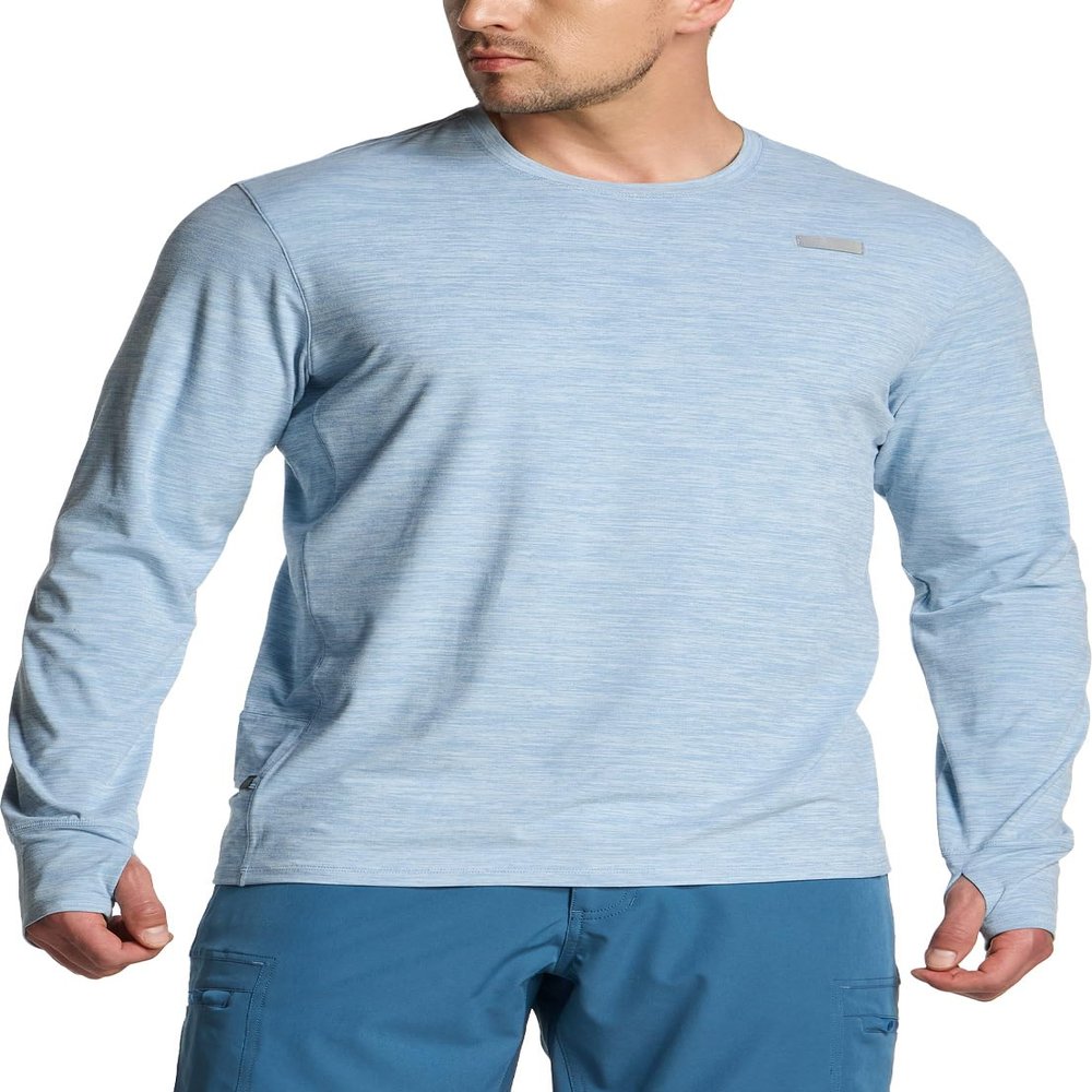 CQR Men's UPF 50+ Sun Protection Long Sleeve Quick Dry Athletic Shirts, Stretch Running Workout Hiking T-Shirts, Protector Ocean, 3X-Large