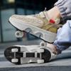 Htftmy Roller Skate Shoes for Kids & Adult, Double-Row Invisible Roller Skates Shoes, 2 in 1 Multifunctional Sneakers with Invisible Wheels, Womens Rolling Shoe with Retractable Wheels Beige view 2