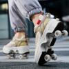 Htftmy Roller Skate Shoes for Kids & Adult, Double-Row Invisible Roller Skates Shoes, 2 in 1 Multifunctional Sneakers with Invisible Wheels, Womens Rolling Shoe with Retractable Wheels Beige view 3
