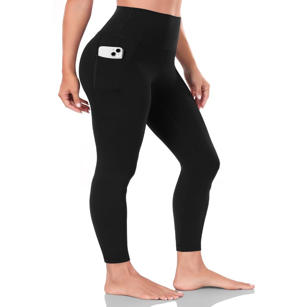 HeyNuts Yoga Pro 7/8 Leggings with Pockets for Women, High Waisted Compression Tummy Control Workout Yoga Lounge Buttery Soft Pants Black_25'' XL(14)