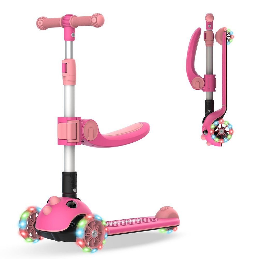 Gotrax KS3 Pro Kick Scooter for Kids, One Key Removable Seat & 3 Extra Wide PU Light-Up Wheels and Anti-Slip Deck, Adjustable Height Handlebar and Lean-to-Steer, Foldable Scooter for Children Aged 2-8