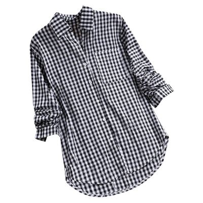 Long Sleeve Workout Tops for Women Spring Going Out Plus Size for Ladies Boho Long Sleeve Plaid Loose Fit Black 3XL