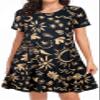elescat Sundresses for Women Short Sleeve Casual Beach Round Neck Loose Swing T Shirt Dress with Pockets(Black Sun Star, 3XL) view 3