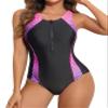 beautyin Women Zipper Swimsuit Sports One Piece Water Aerobics Racerback Swimwear 2025 Purple/Black view 1