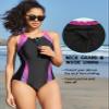 beautyin Women Zipper Swimsuit Sports One Piece Water Aerobics Racerback Swimwear 2025 Purple/Black view 4