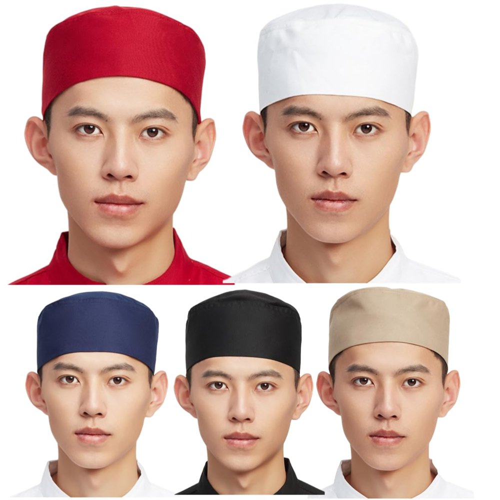 5 Pieces Chef Hats for Women Men Adjustable Elastic Sushi Baker Kitchen Cooking Caps