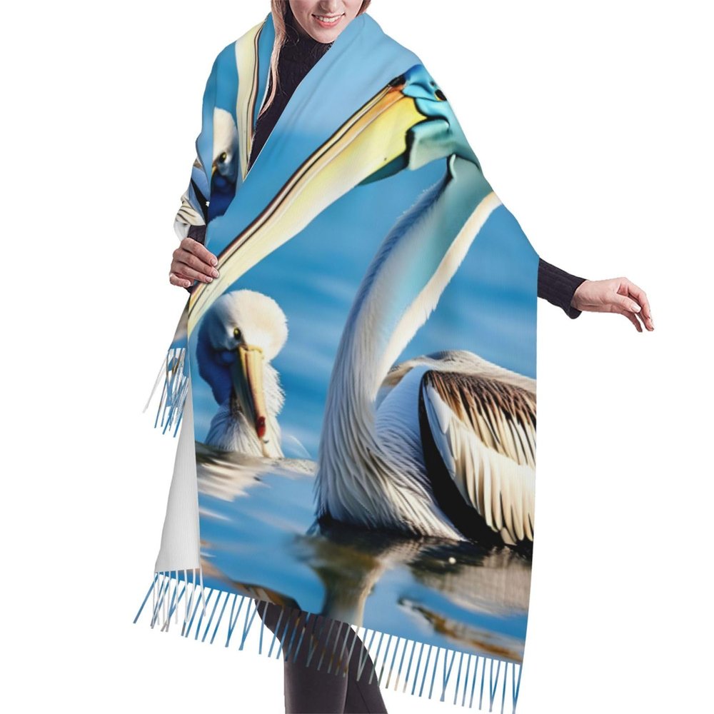 YQxwJL Pelican Bird Blue Sea Sky print Winter Warm Scarfs for Women, Pashmina Shawls Wraps, Large Warm Soft Scarves