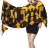 Mustard Yellow and Black print Winter Warm Scarfs for Women, Pashmina Shawls Wraps, Large Warm Soft Scarves view 3