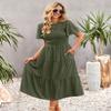 Aovenlia Summer Dresses for Women 2024 Casual Midi Dress with Pockets Boho Crew Neck Elastic Waist Smocked Tiered Dress Army Green, Medium view 2