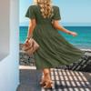 Aovenlia Summer Dresses for Women 2024 Casual Midi Dress with Pockets Boho Crew Neck Elastic Waist Smocked Tiered Dress Army Green, Medium view 3
