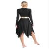iiniim Liturgical Praise Dance Dress for Women Sleeveless Metallic Gold Color Block Lyrical Dance Costume Black_Long Sleeve Medium view 2
