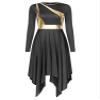 iiniim Liturgical Praise Dance Dress for Women Sleeveless Metallic Gold Color Block Lyrical Dance Costume Black_Long Sleeve Medium view 3
