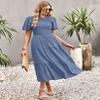 Aovenlia Summer Dresses for Women 2024 Casual Midi Dress with Pockets Boho Crew Neck Elastic Waist Smocked Tiered Dress Dusty Blue view 2