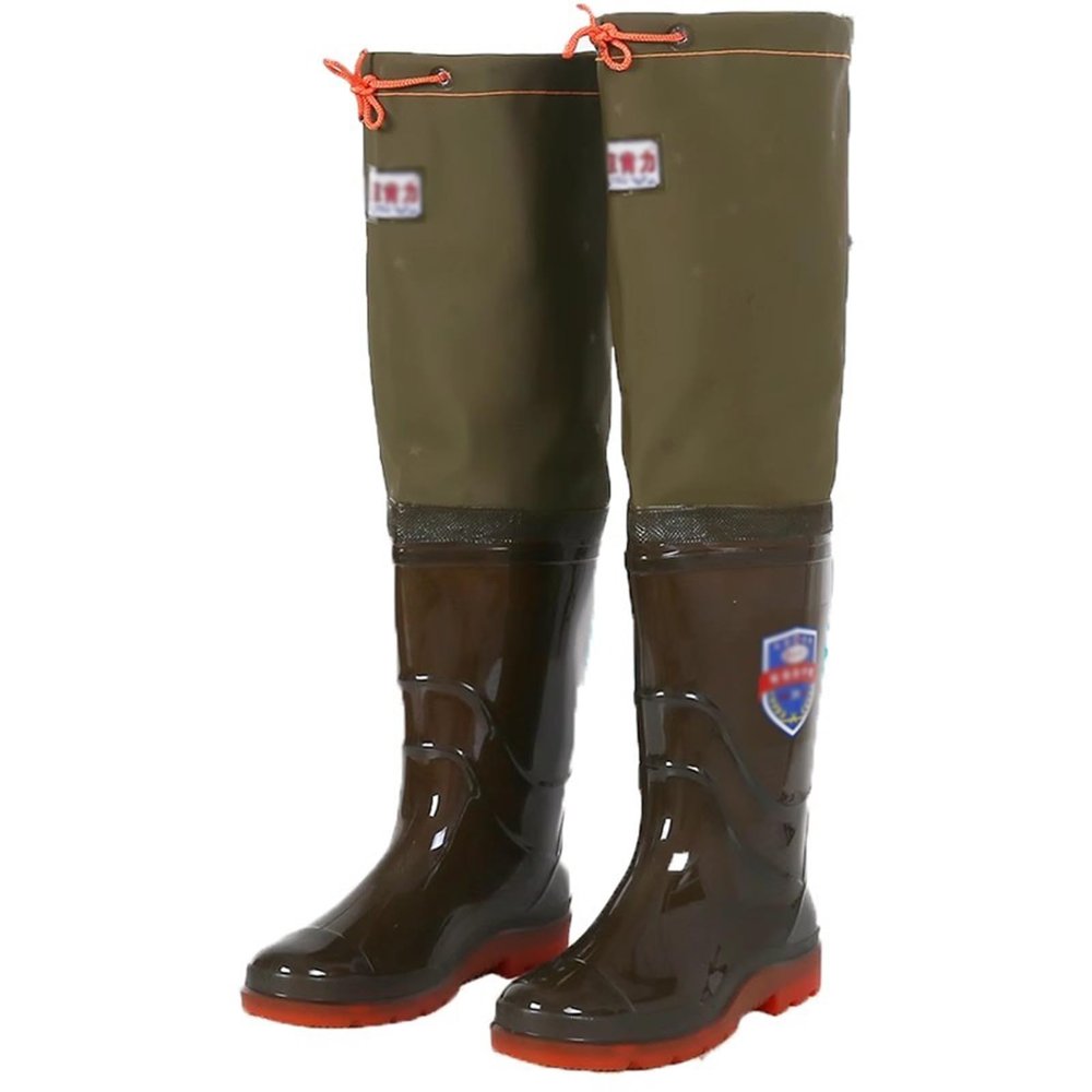 BcoMfy 60cm Over Knee Hip Waders, Men's Outdoor Fishing Hunting/farming Hip Waders, Wear-resistant Rubber Sole (Color : Green1, Size : 7)