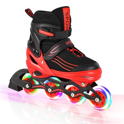 Kids Inline Skates for Girls Boys with All Wheels Illuminating, Adjuatable Mens and Womens Roller Skates Blades for Beginner in Outdoor and Indoor (Black&Red, Large - Teens&Youth)