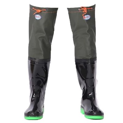 BcoMfy 60cm Over Knee Hip Waders, Men's Outdoor Fishing Hunting/farming Hip Waders, Wear-resistant Rubber Sole (Color : Green2, Size : 7)