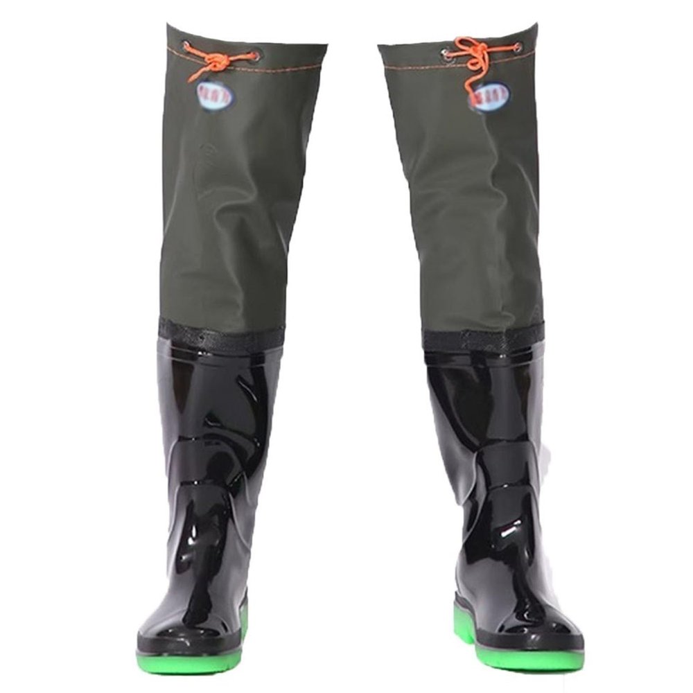 BcoMfy 60cm Over Knee Hip Waders, Men's Outdoor Fishing Hunting/farming Hip Waders, Wear-resistant Rubber Sole (Color : Green2, Size : 7)