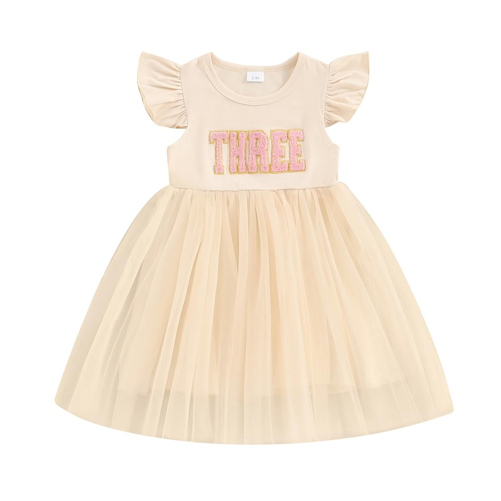 Baby Girls My 1st Birthday Outfits One Romper Two/Three Tutu Skirt Ruffle Embroidery Letter Summer Clothes(3-4 Years, Apricot-Three)